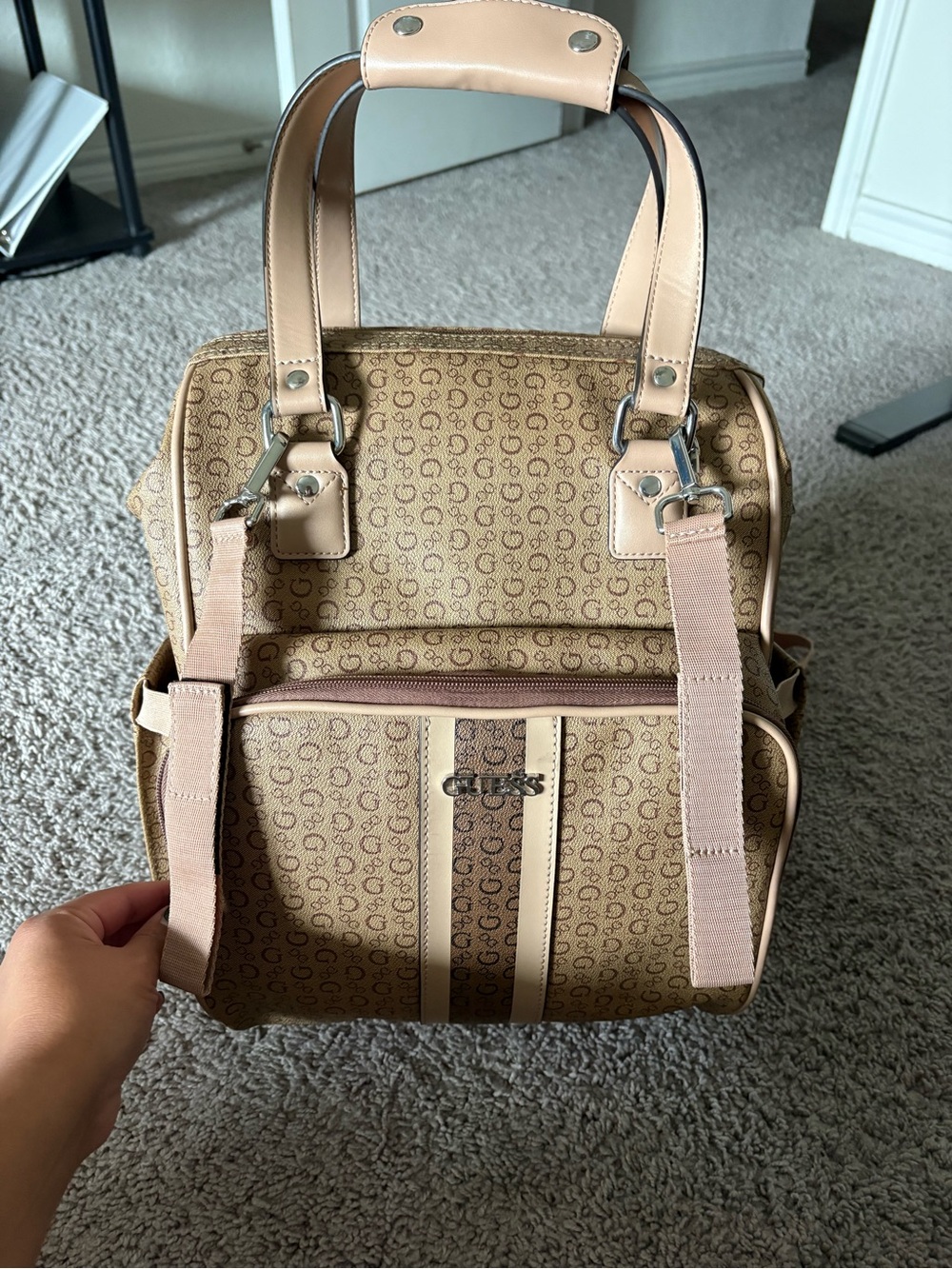 GUESS Beige Monogram Diaper Bag - Beige
